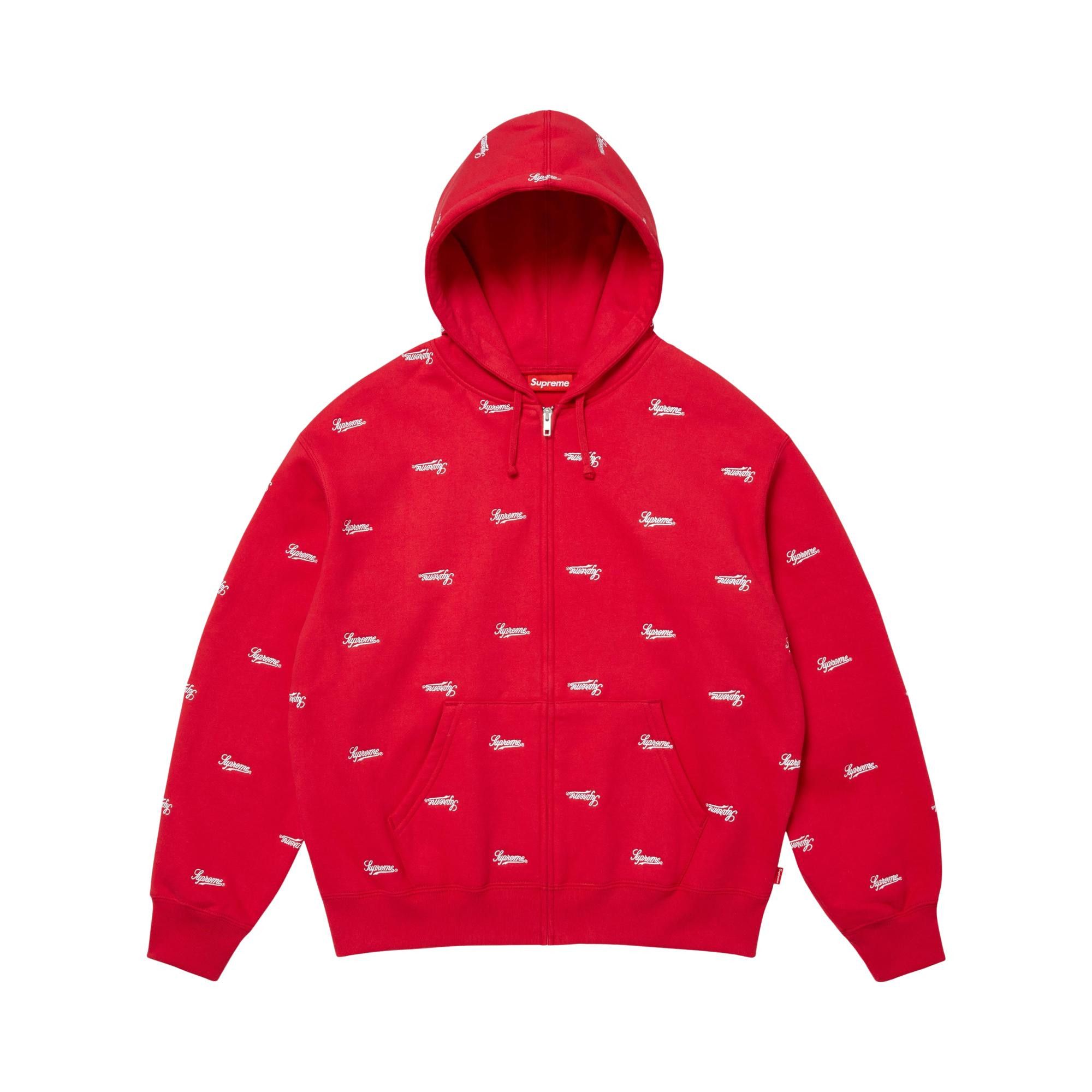 Buy Supreme Repeat Script Zip Up Hooded Sweatshirt 'Red