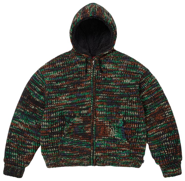 Supreme Faux Shearling Lined Zip Up Hooded Sweater Green MeLange