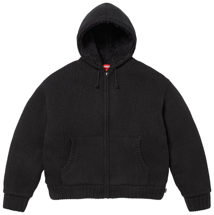 Supreme Faux Shearling Lined Zip Up Hooded Sweater Black