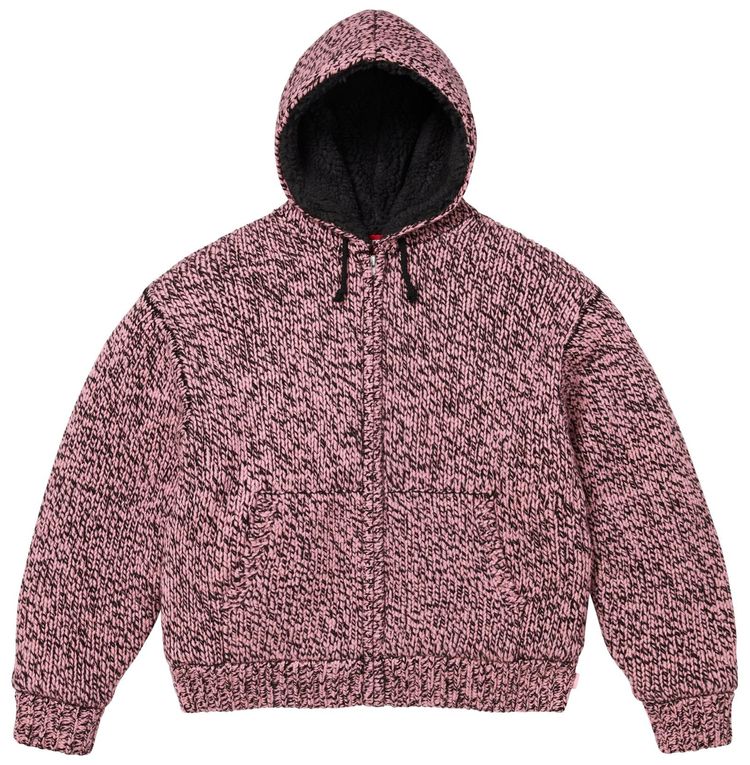 Supreme Faux Shearling Lined Zip Up Hooded Sweater Pink MeLange