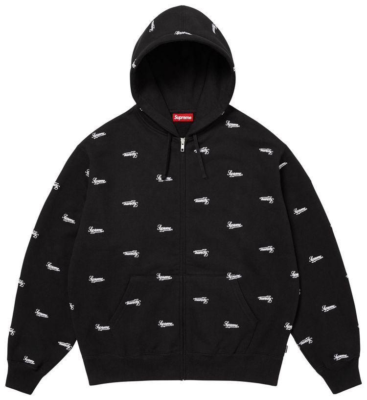 Supreme Repeat Script Zip Up Hooded Sweatshirt Black