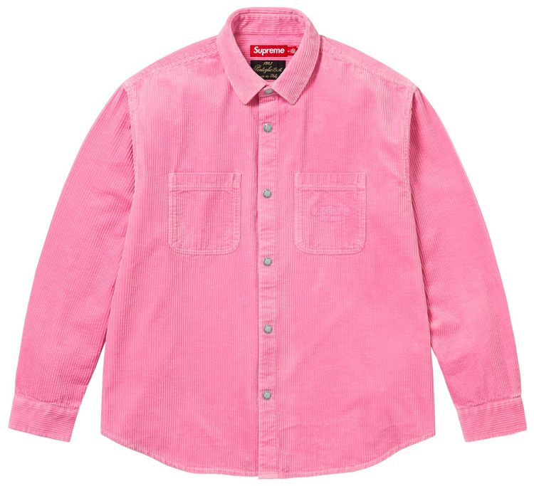 Supreme Wide Wale Corduroy Snap Shirt Pink
