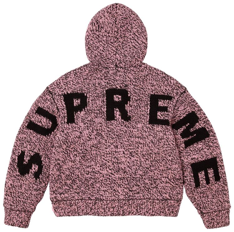 Supreme Faux Shearling Lined Zip Up Hooded Sweater Pink MeLange