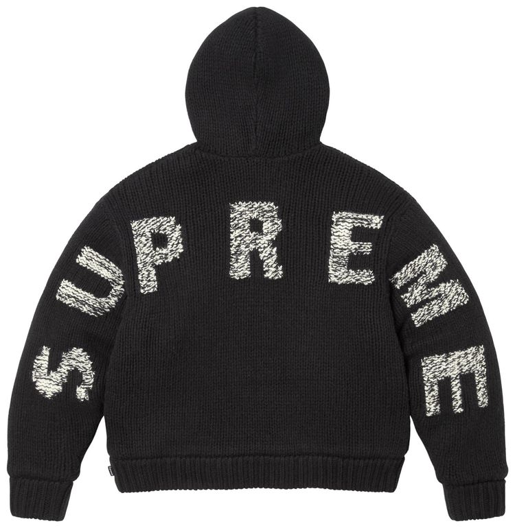 Supreme Faux Shearling Lined Zip Up Hooded Sweater Black