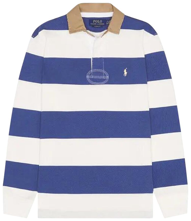 Polo Ralph Lauren Long Sleeve Jersey Knit Collared Rugby Shirt Old RoyalTrophy Cream