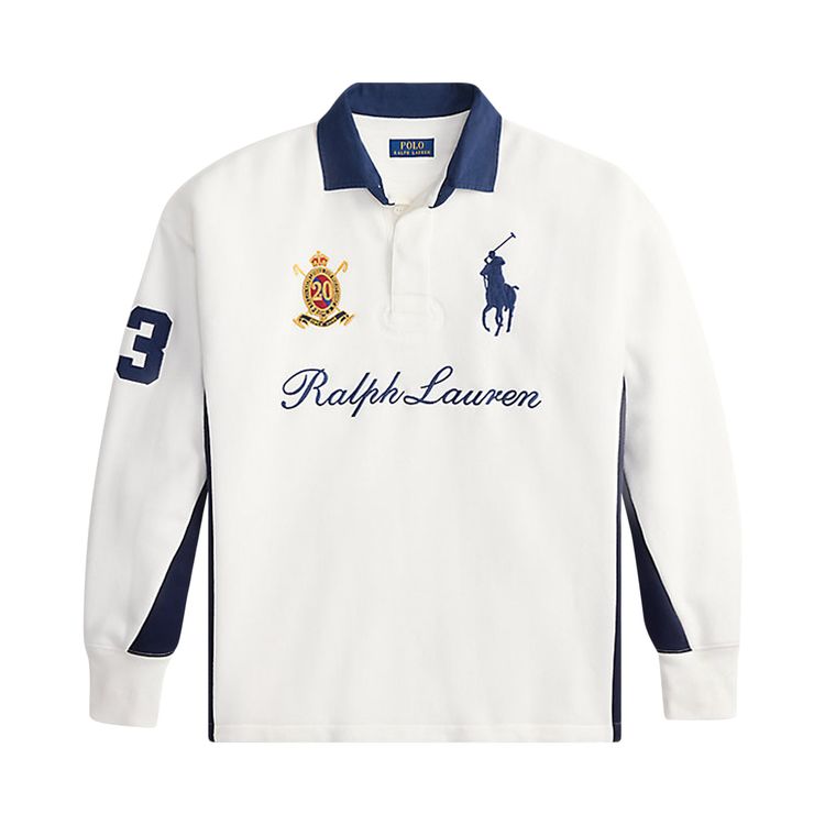 Polo Ralph Lauren Long Sleeve Magic Fleece Big Pony And Crest Rugby Sweatshirt White