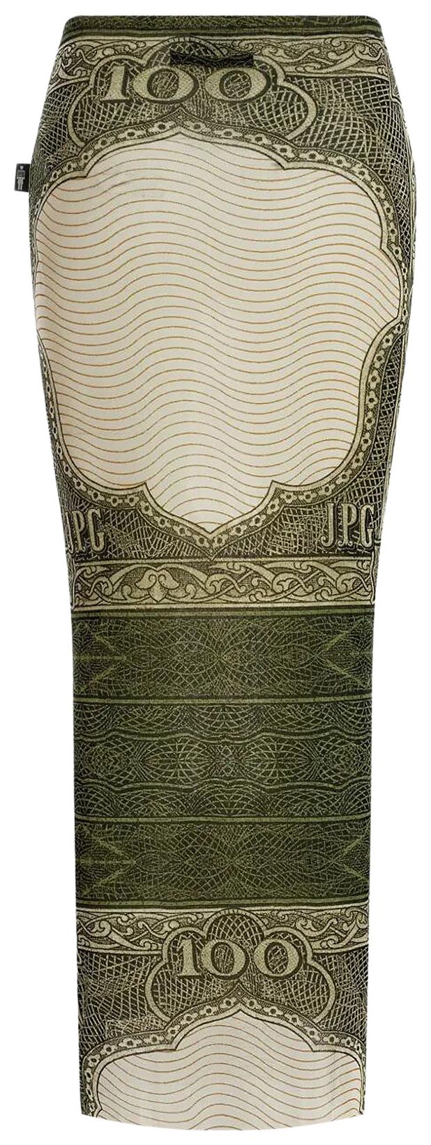Jean Paul Gaultier Re Edition Mesh Long Skirt Printed Cartouche GreenEcruBlackOrange