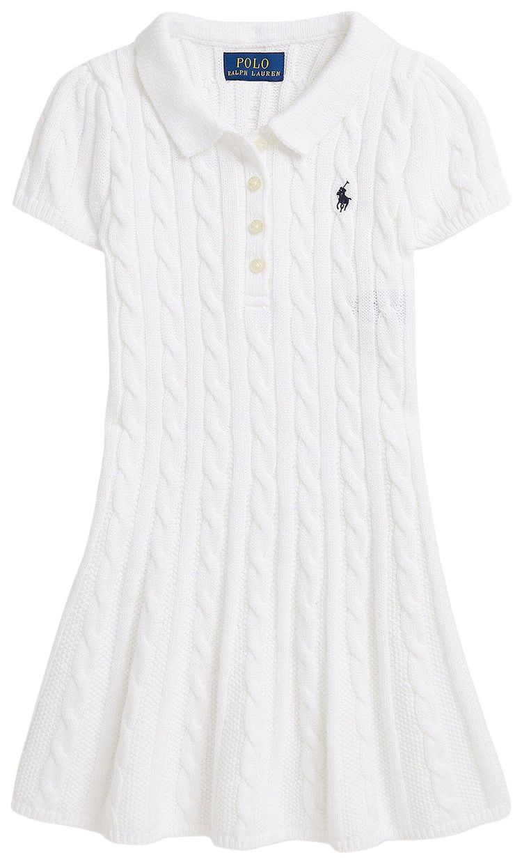 Polo Ralph Lauren Short Sleeve Cable Knit Polo Dress Optic WhiteNavy