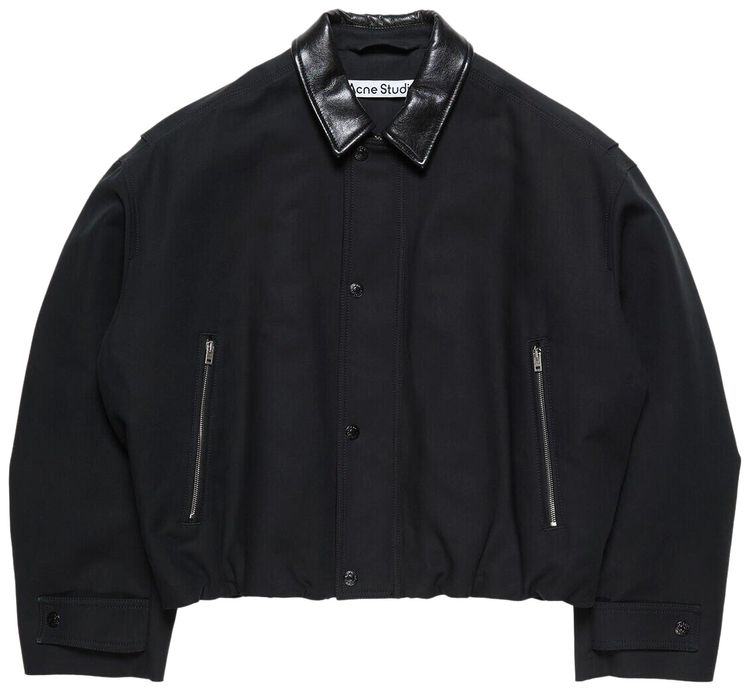 Acne Studios Cotton Zip Jacket With Leather Collar Black