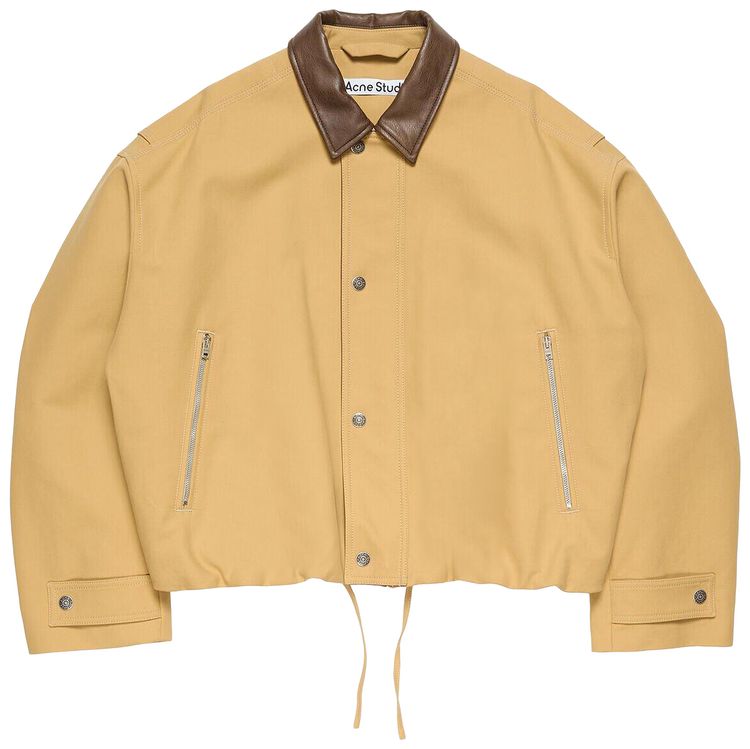 Acne Studios Cotton Canvas Zip Jacket With Leather Collar Natural