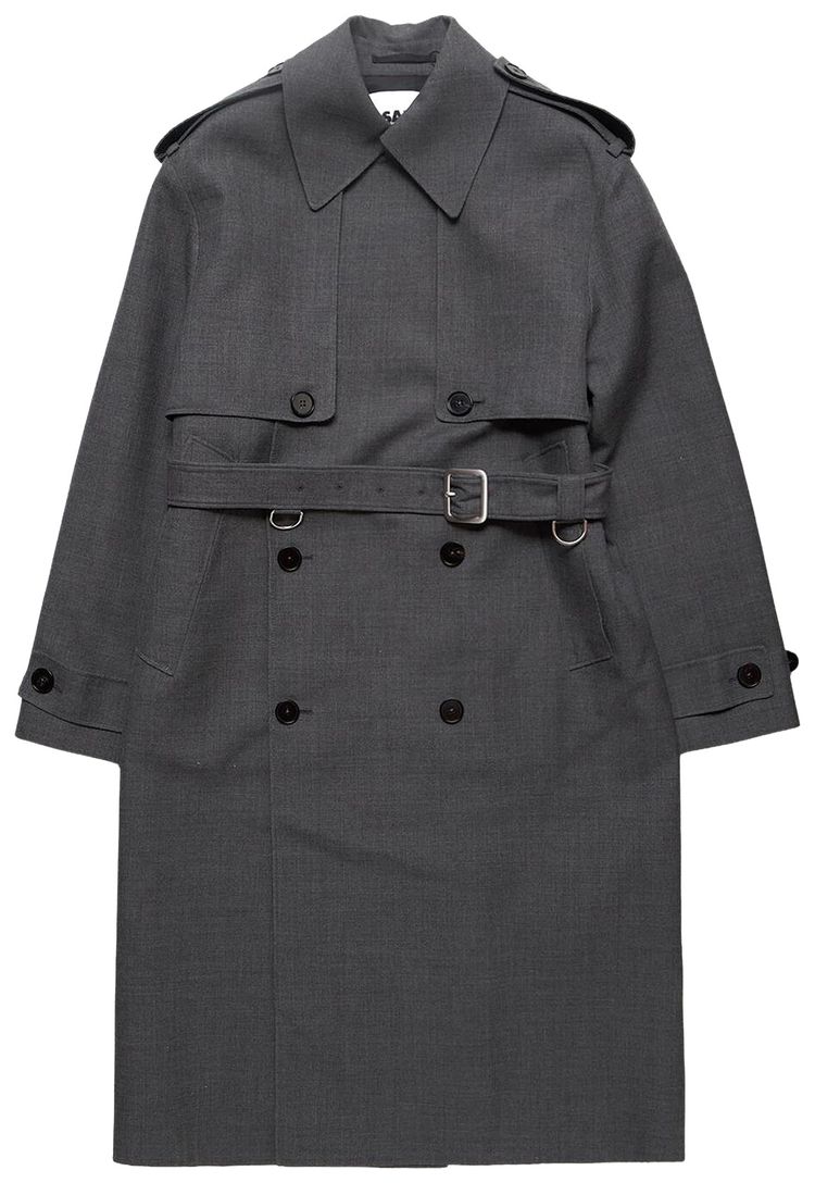 Jil Sander Wool Belted Trench Coat Grey