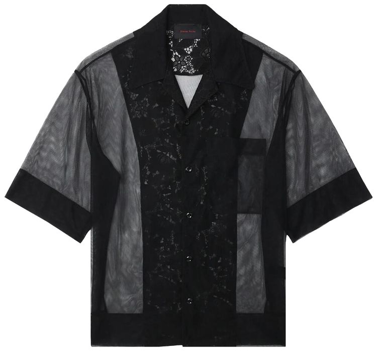 Simone Rocha Trapped Lace Patchwork Boxy Shirt Black
