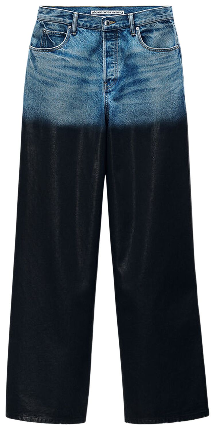 Alexander Wang Partial Coating Surge Low Rise Wide Leg Jean Vintage Marbled Blue
