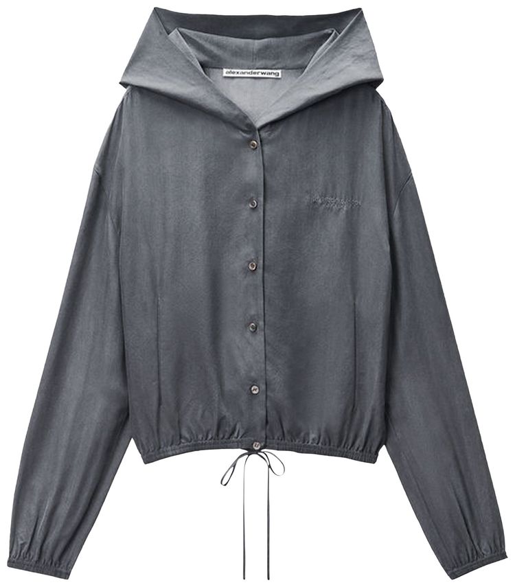 Alexander Wang Frontplacket Drapey Hoodie Thunder Grey