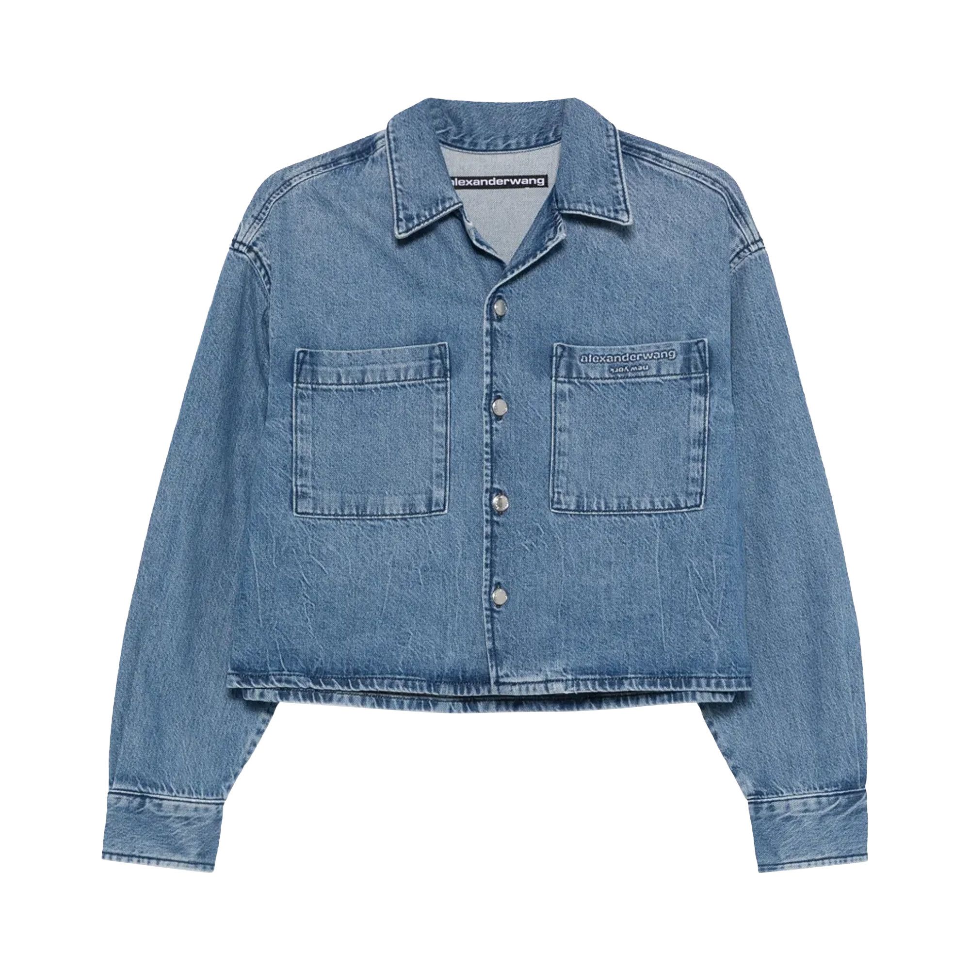 Buy Alexander Wang Cropped Long-Sleeve Shirt 'Vintage Marbled Blue