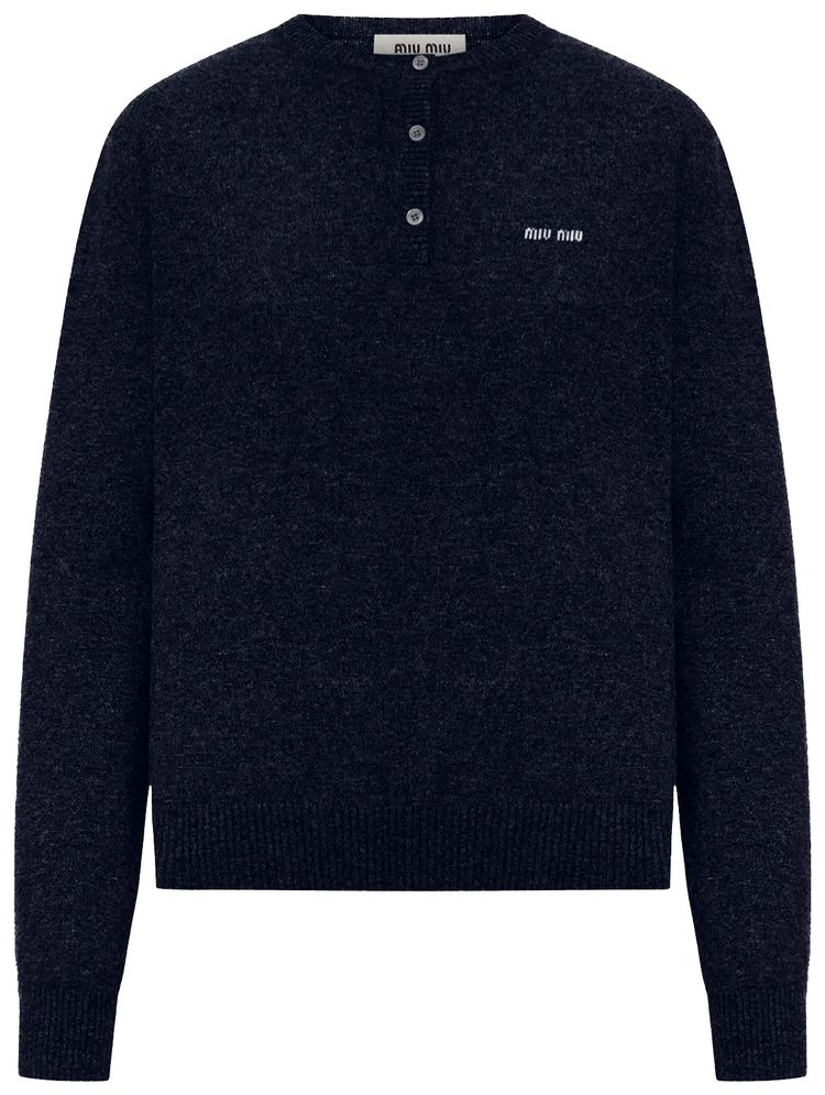 Miu Miu Cashmere 3 Button Crewneck Sweater Bleu
