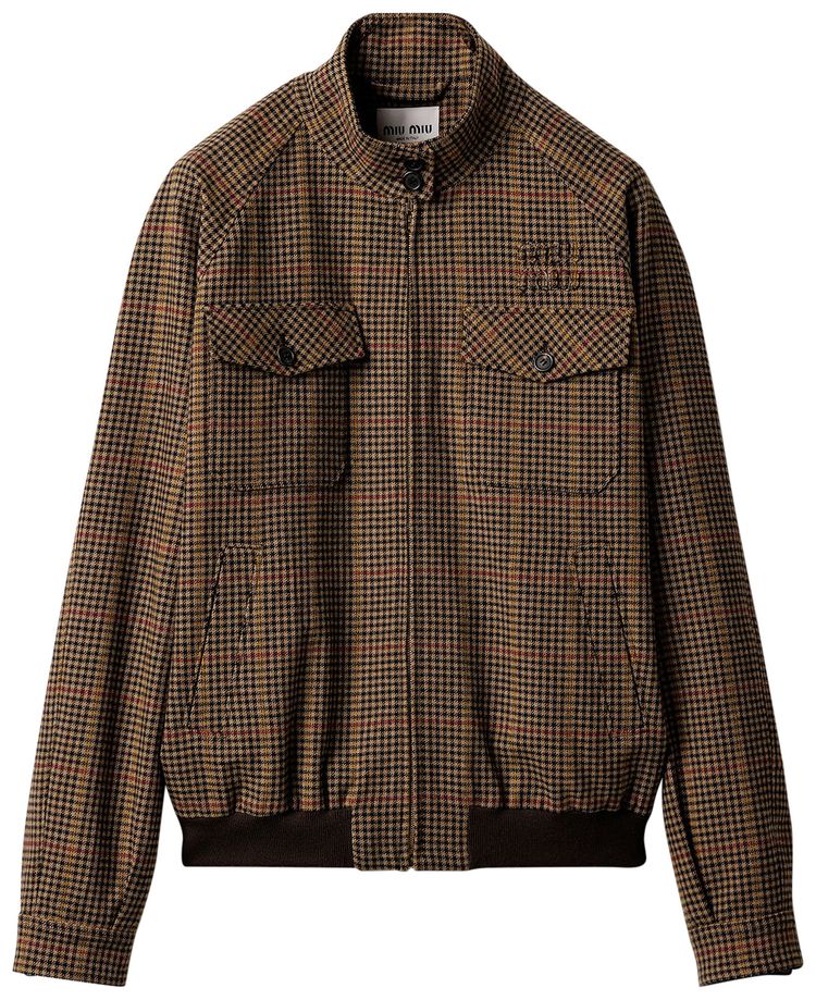 Miu Miu Houndstooth Check Blouson Jacket Brown