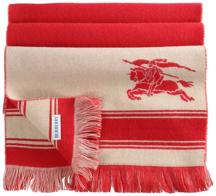 Burberry MU Stripe Wool Scarf Crayon Red