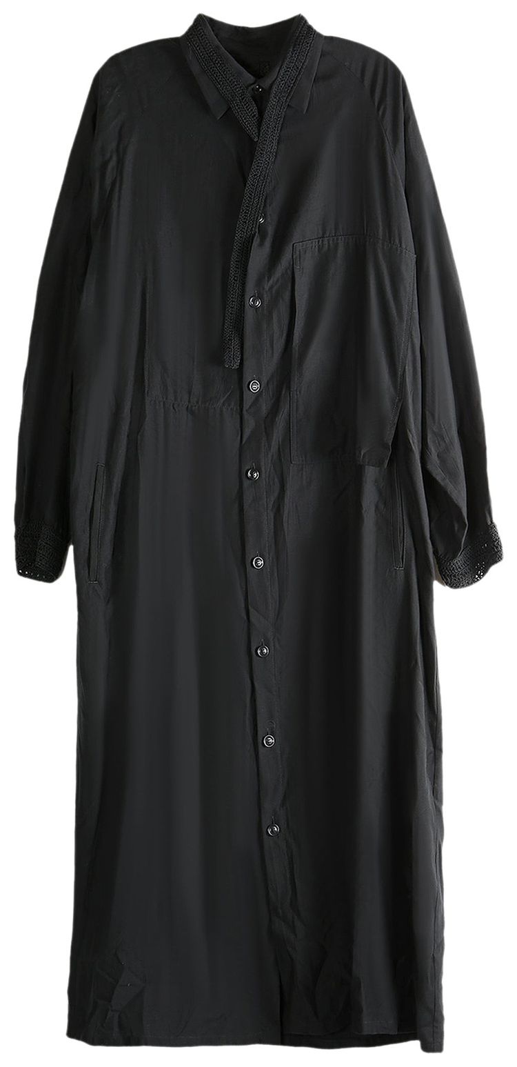 Ys Cupro Dungaree Twill Crochet Combination Shirt Dress Black