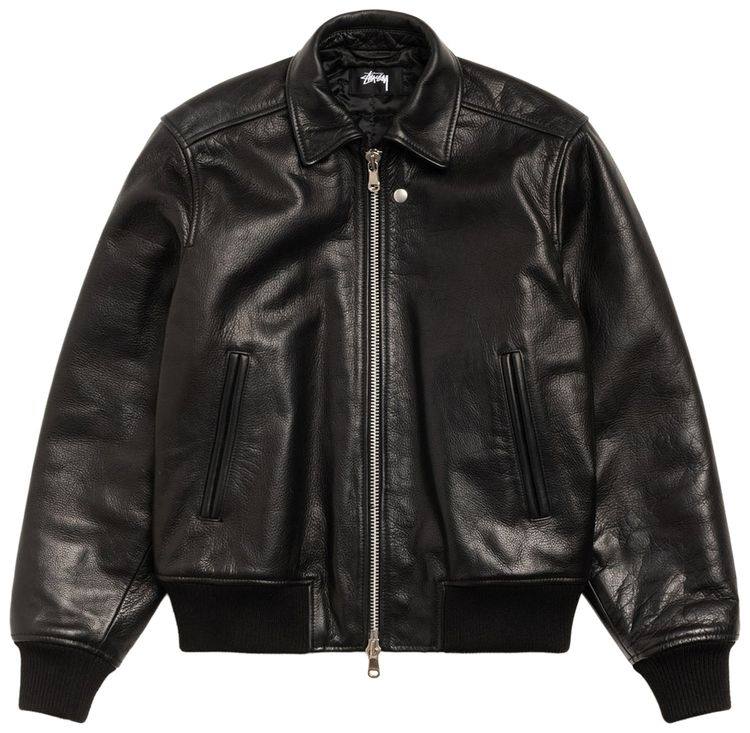 Stussy Leather Flight Jacket Black