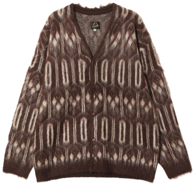 Needles Geometric Mohair Cardigan Burgundy
