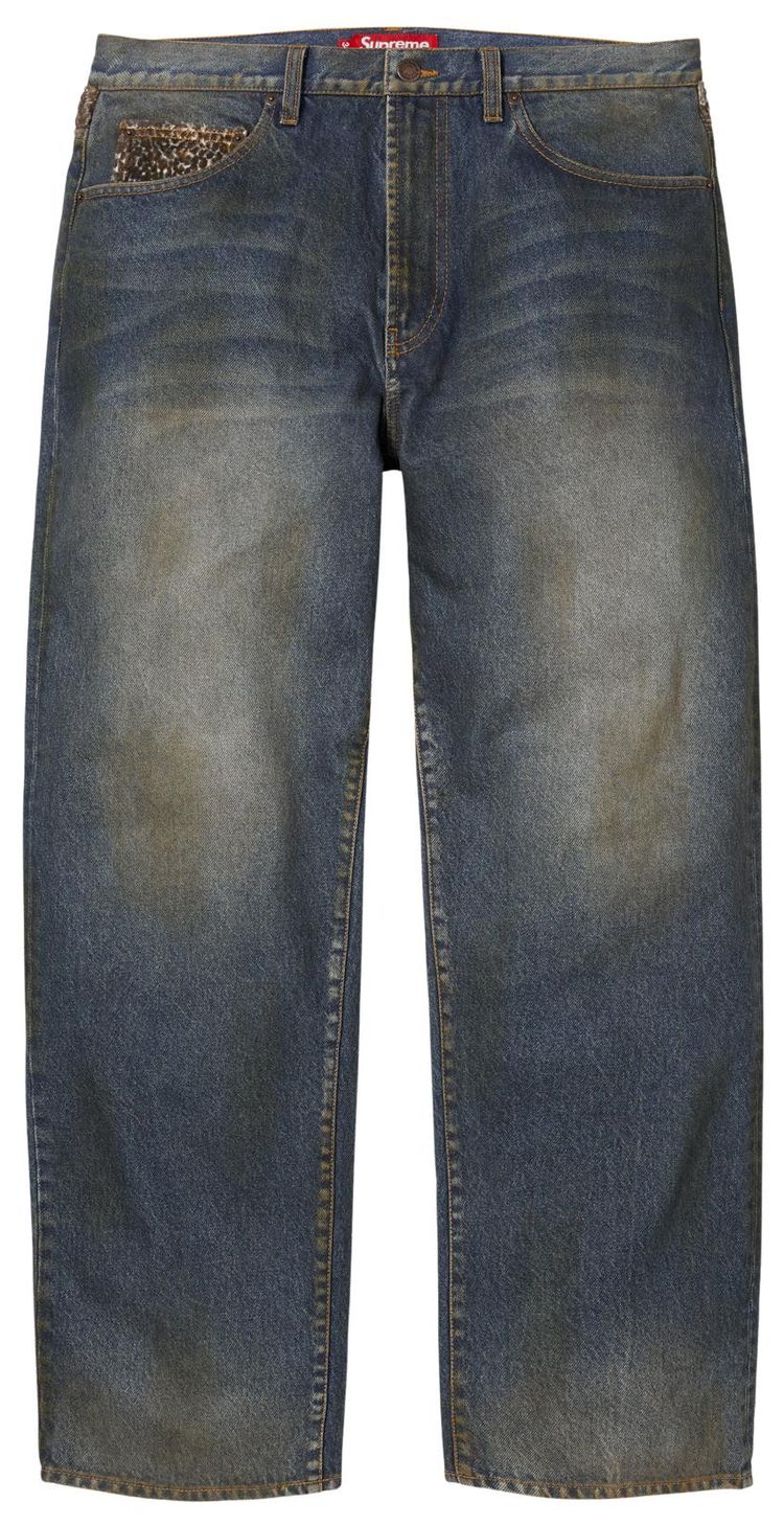 Supreme Leopard Faux Fur Loose Fit Jean Washed Indigo