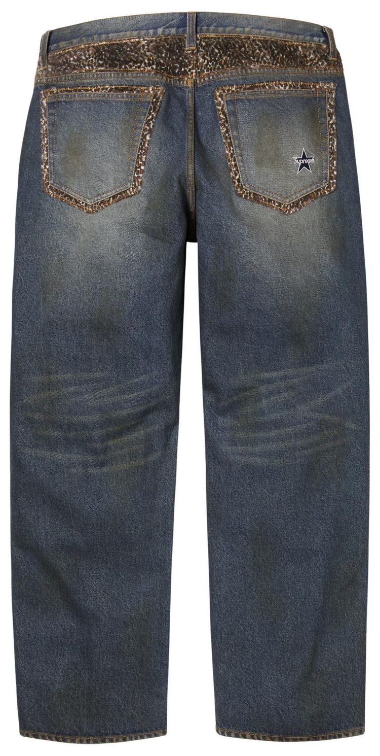 Supreme Leopard Faux Fur Loose Fit Jean Washed Indigo