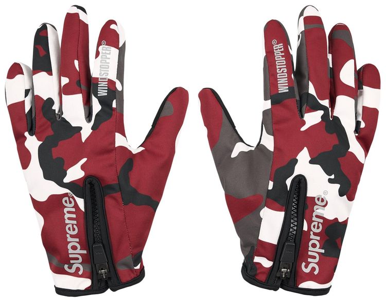 Supreme Windstopper Zip Gloves Red Camo
