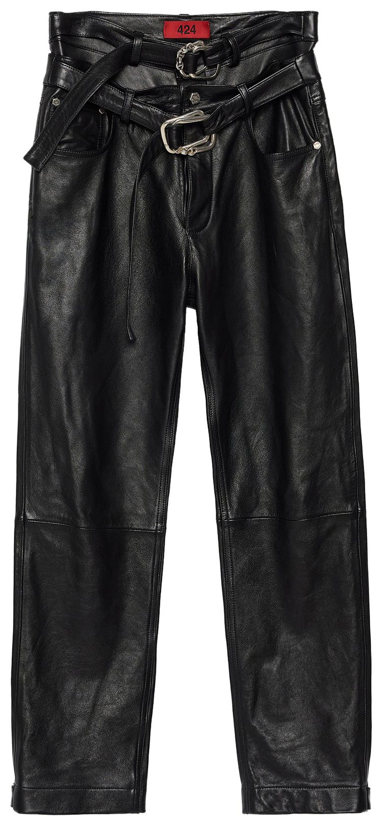 424 Leather Fivepocket With Double Belt Black