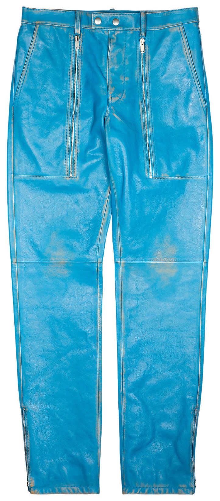 Jil Sander Distressed Leather Biker Pants Blue