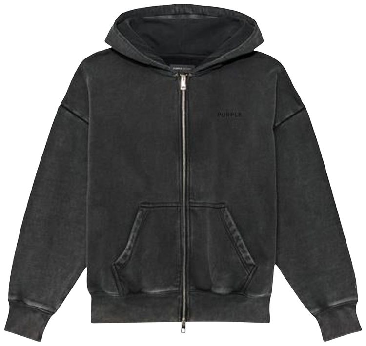 PURPLE BRAND Fleece Zip Front Hoodie Black