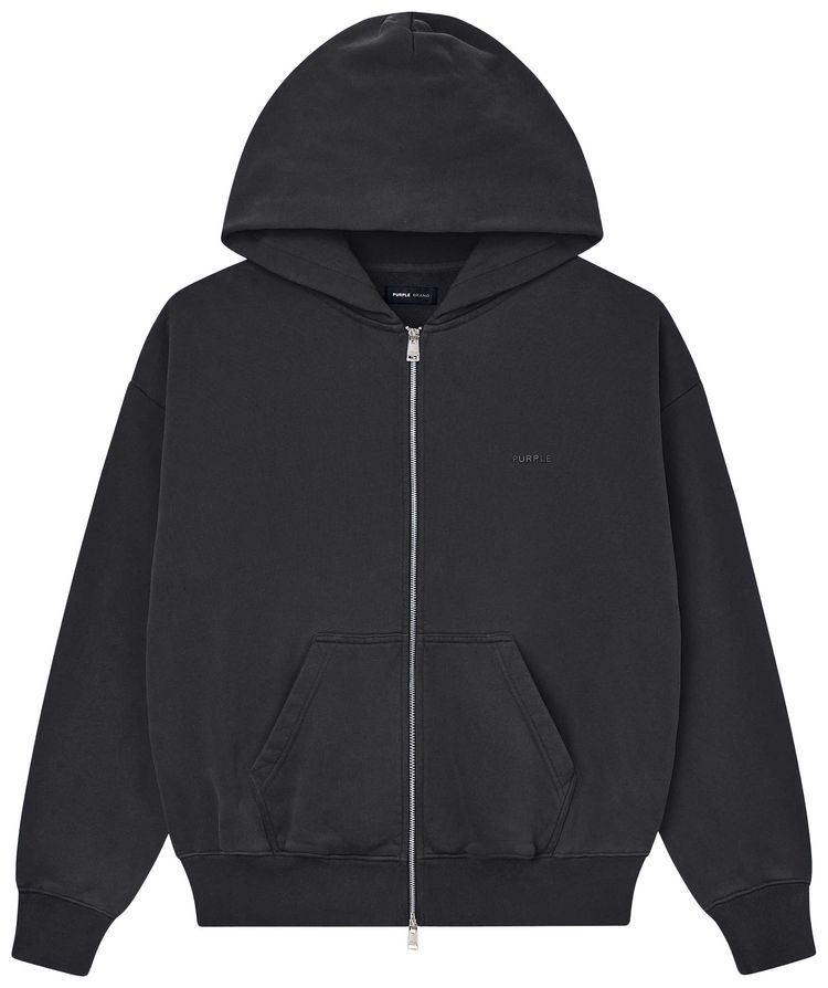 PURPLE BRAND Fleece Zip Front Hoodie Black
