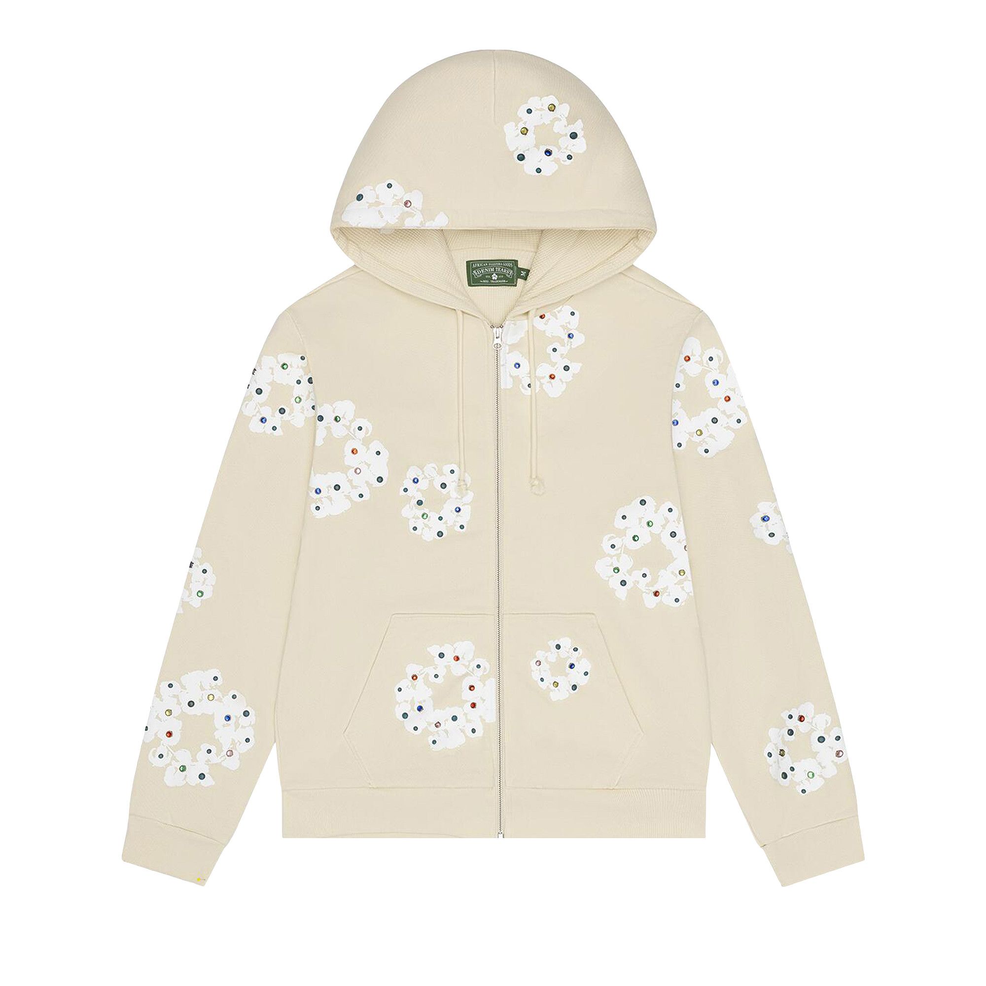 Buy Denim Tears Rhinestone Cotton Wreath Zip Hoodie 'Oatmeal