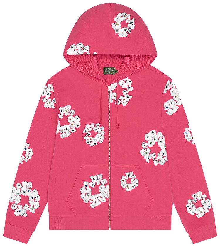 Denim Tears Rhinestone Cotton Wreath Zip Hoodie Pink