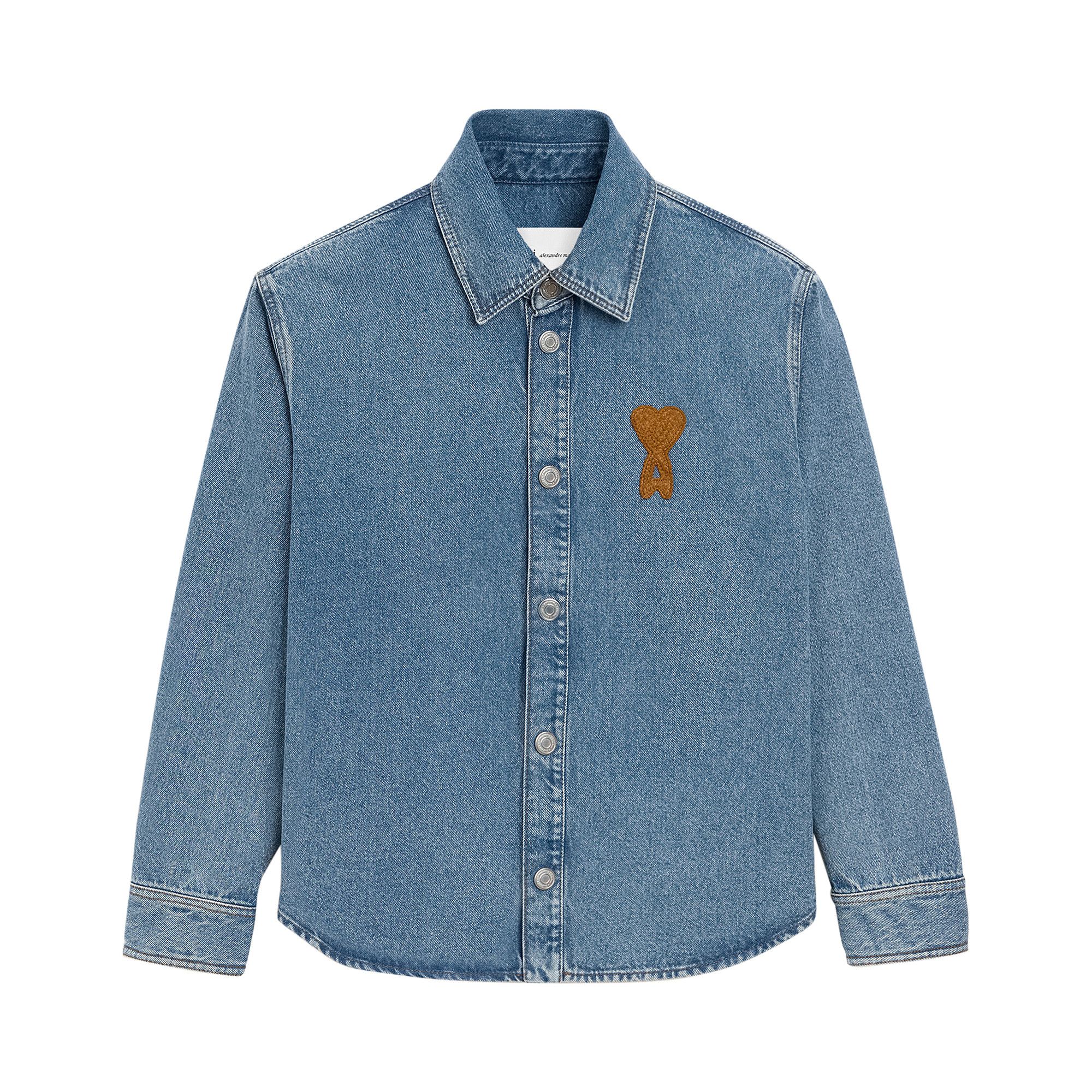 Buy Ami Overshirt With Knitted Ami De Coeur 'Bleu' - UJK897 DE0046
