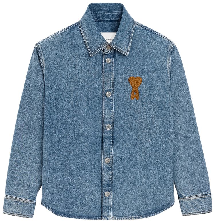 Ami Overshirt With Knitted Ami De Coeur Bleu
