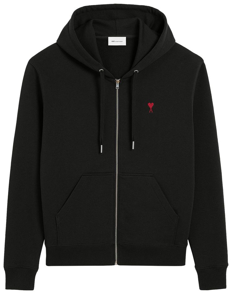 Ami Quota Red Ami De Coeur Zipped Hoodie Noir