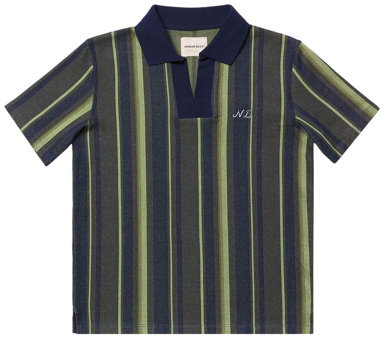 Nicholas Daley Short Sleeve Striped Rugby Polo Navy