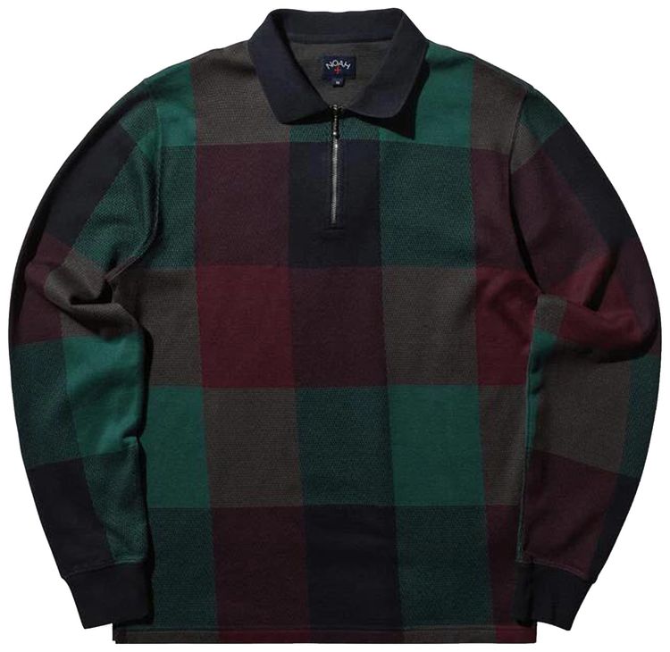 Noah Buffalo Plaid Long Sleeve Polo NavyBurgundyGreen