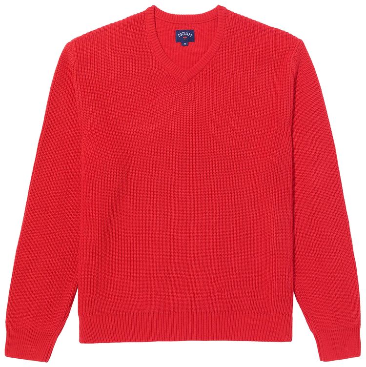 Noah V Neck Shaker Stitch Sweater Red