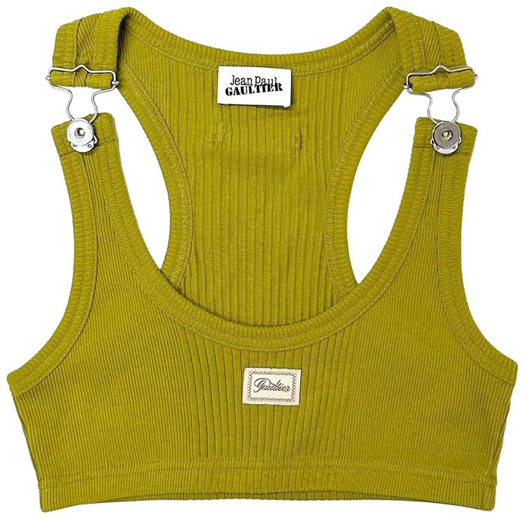 Jean Paul Gaultier Cotton Ribbed Bra With Gaultier Patch and Overall Buckles Green