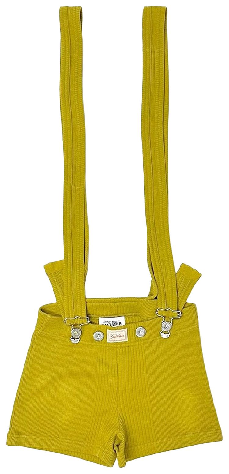 Jean Paul Gaultier Cotton Ribbed Short With Gaultier Patch and Overall Buckles Green