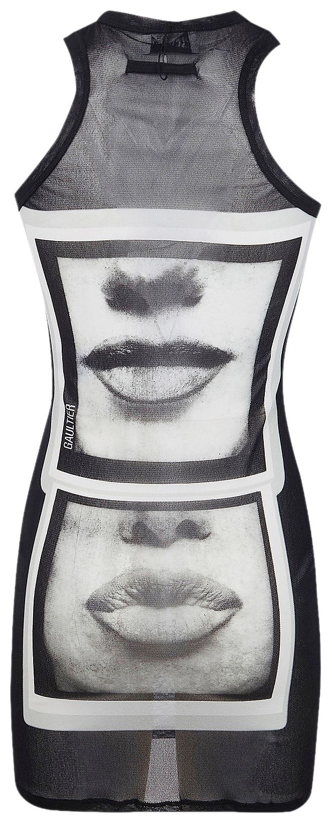 Jean Paul Gaultier Re Edition Mesh Tanktop Short Dress Printed Eyes And Lips BlackGreyWhite