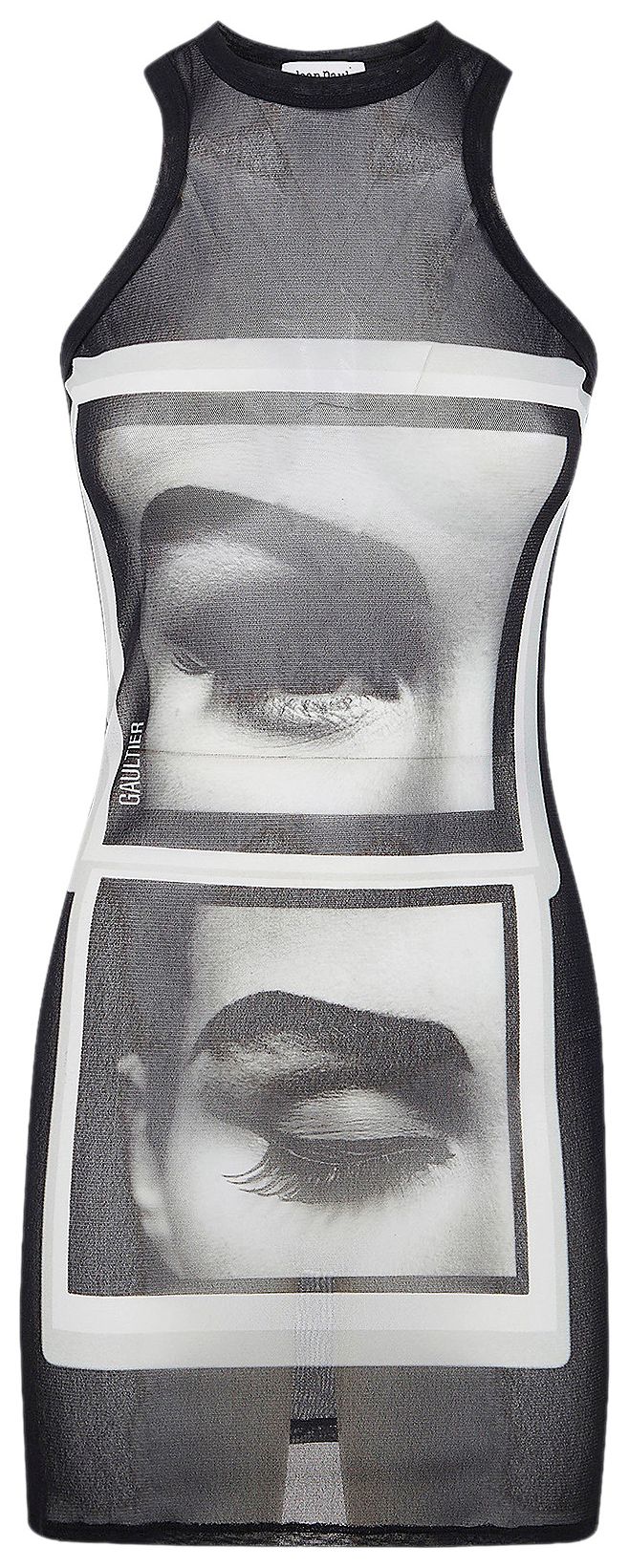 Jean Paul Gaultier Re Edition Mesh Tanktop Short Dress Printed Eyes And Lips BlackGreyWhite