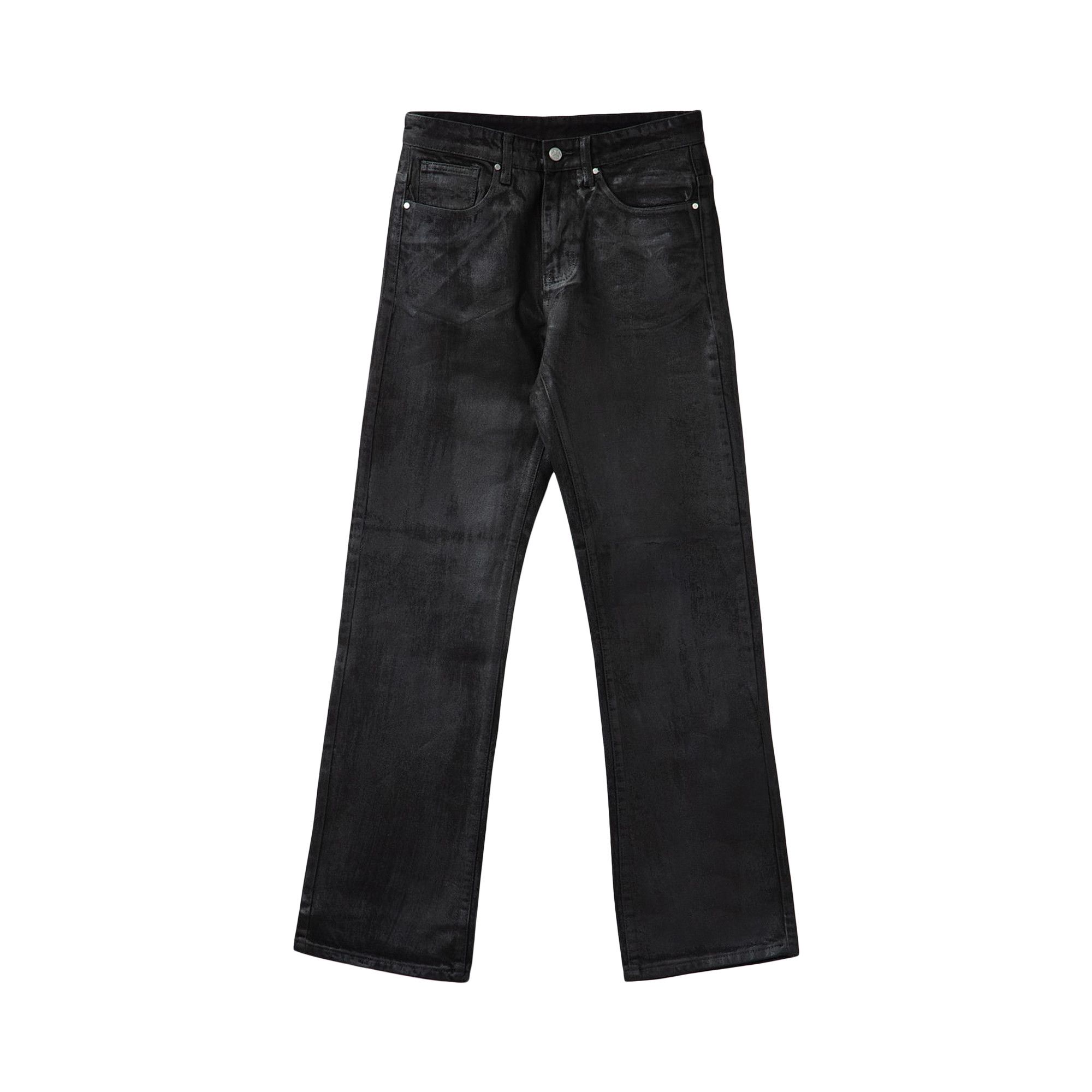 パンツ NO MASS PROD. 008GLM WAXED DENIM Buy Basketcase Gallery Zombie Waxed Straight Leg Denim 'Black
