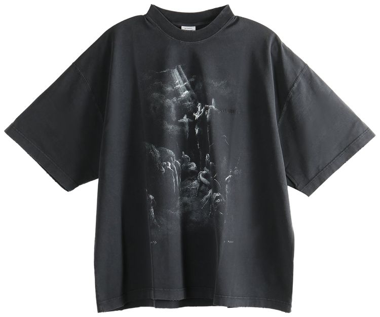 Vetements Jesus On A Cross Distressed T Shirt Washed Out Black