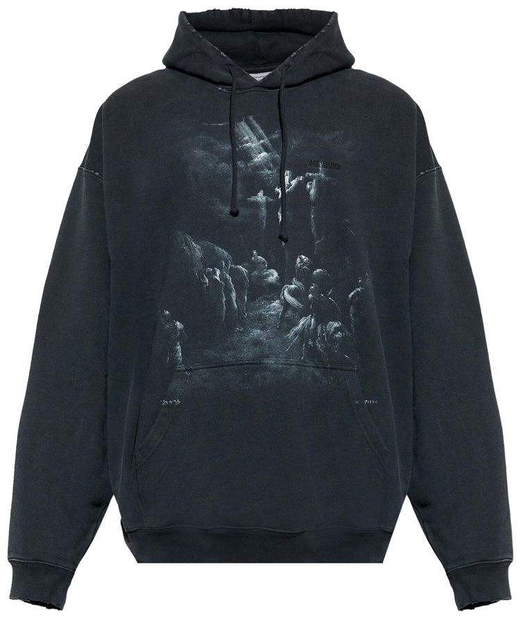 Vetements Jesus On A Cross Distressed Hoodie Washed Out Black