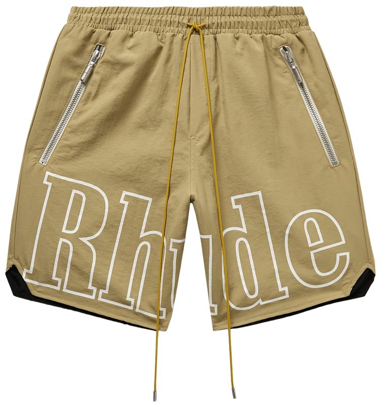 Rhude Logo Nylon Drawstring Shorts Camel