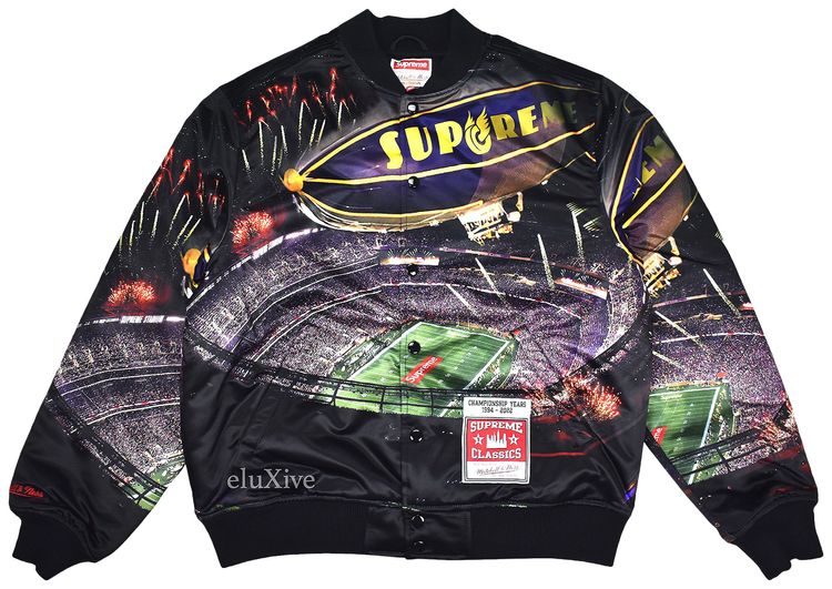 Supreme Mitchell  Ness Stadium Satin Varsity Jacket Black
