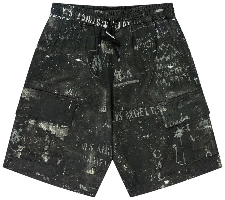 Amiri Army Stencil Cargo Shorts Black